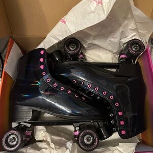 Holographic Black Impala Roller Skates with Pink Accents womens 13